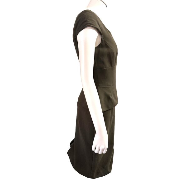 Antonio Melani Olive Green Polyester Viscose Blend Military Peplum Sheath Dress - Picture 4 of 10